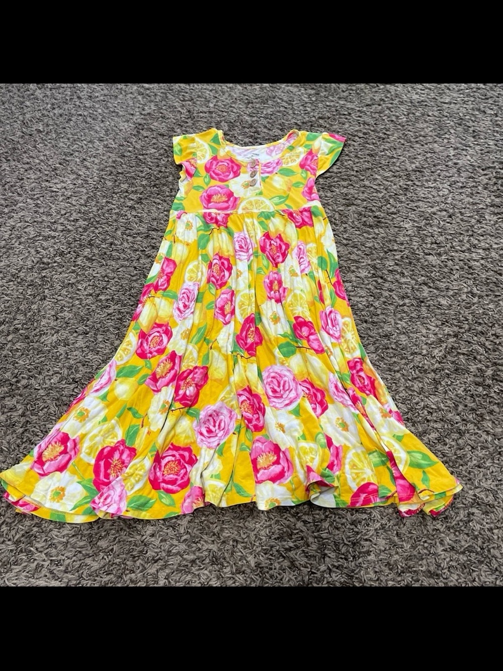 Posh peanut bamboo, yellow, lemon, and floral dress size 8 years